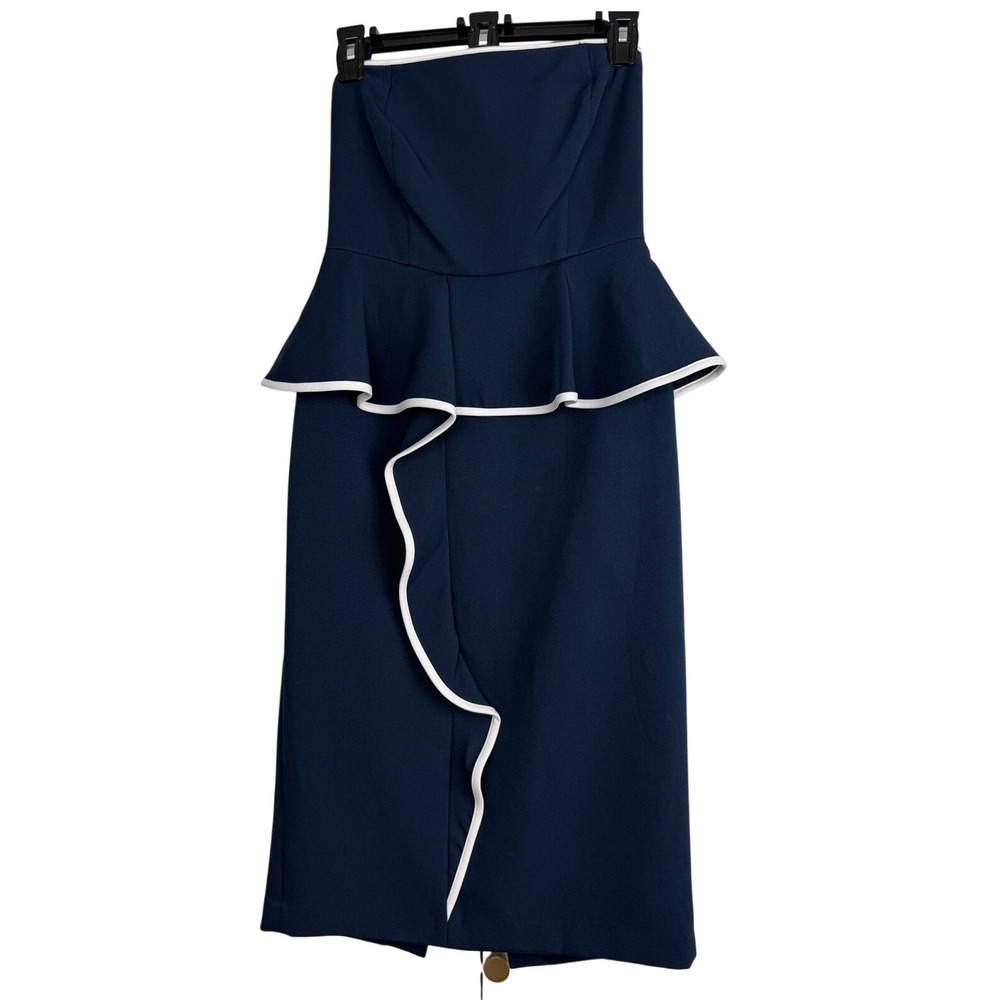 Eva Mendes New York & Company Navy Peplum Strapless Ruffle Cocktail Dress 2P